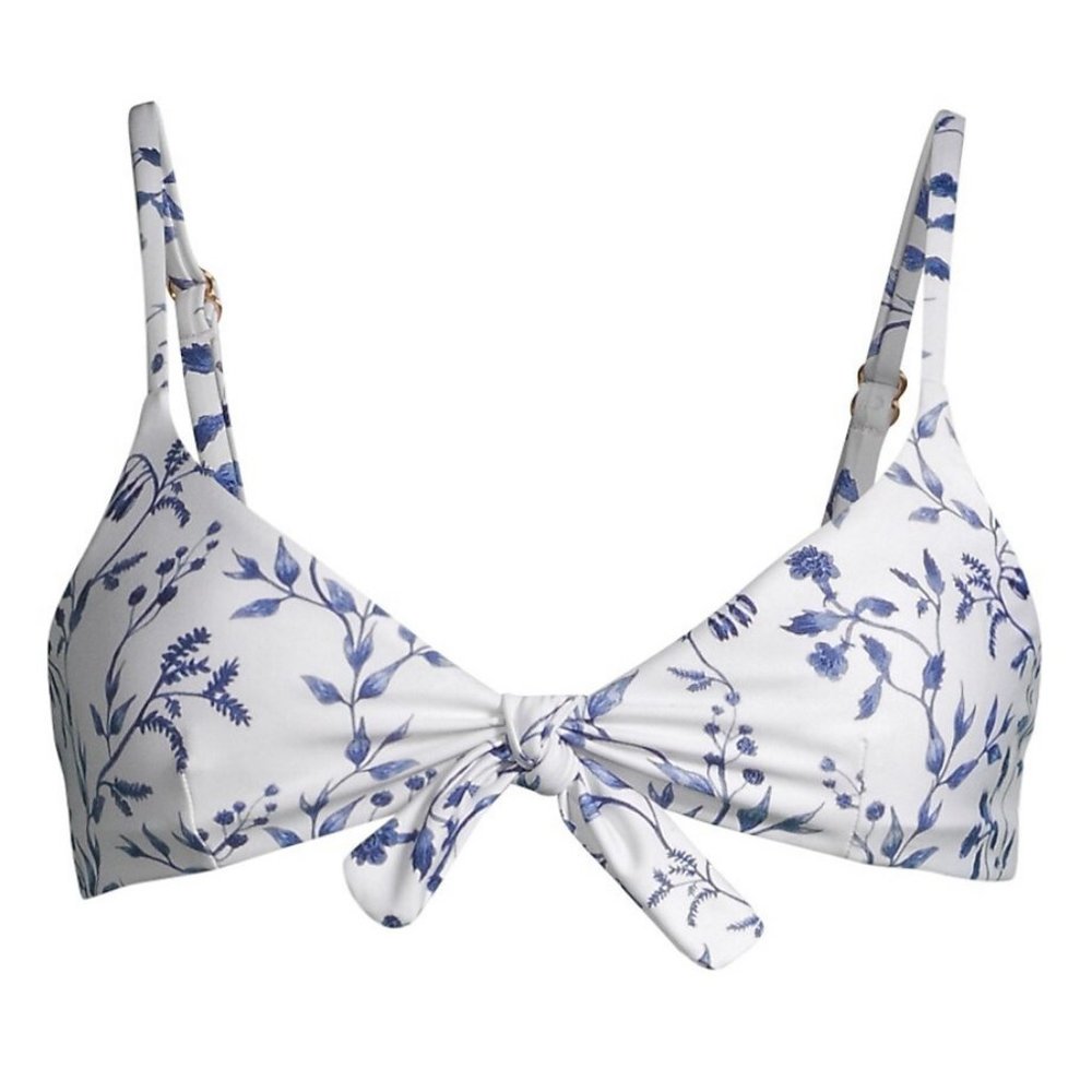 NWOT Agua Bendita Tamarindo Acacias Bikini Top Swim Blue Floral Print White S